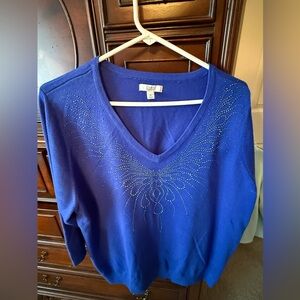 Croft & Barrow Royal Blue V-Neck Sweater with Rhinestones Size 1x